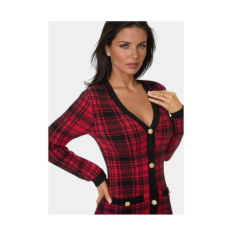 Bebe Women's Plaid Faux Cardi Dress