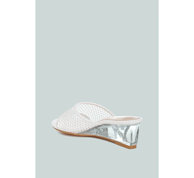 Tempra Mesh Clear Heel Wedge Sandals