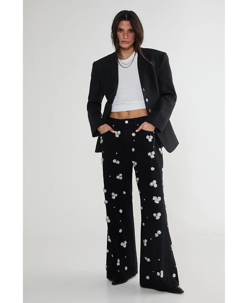 Nasty Gal Limited Embellished Flower Applique Jean