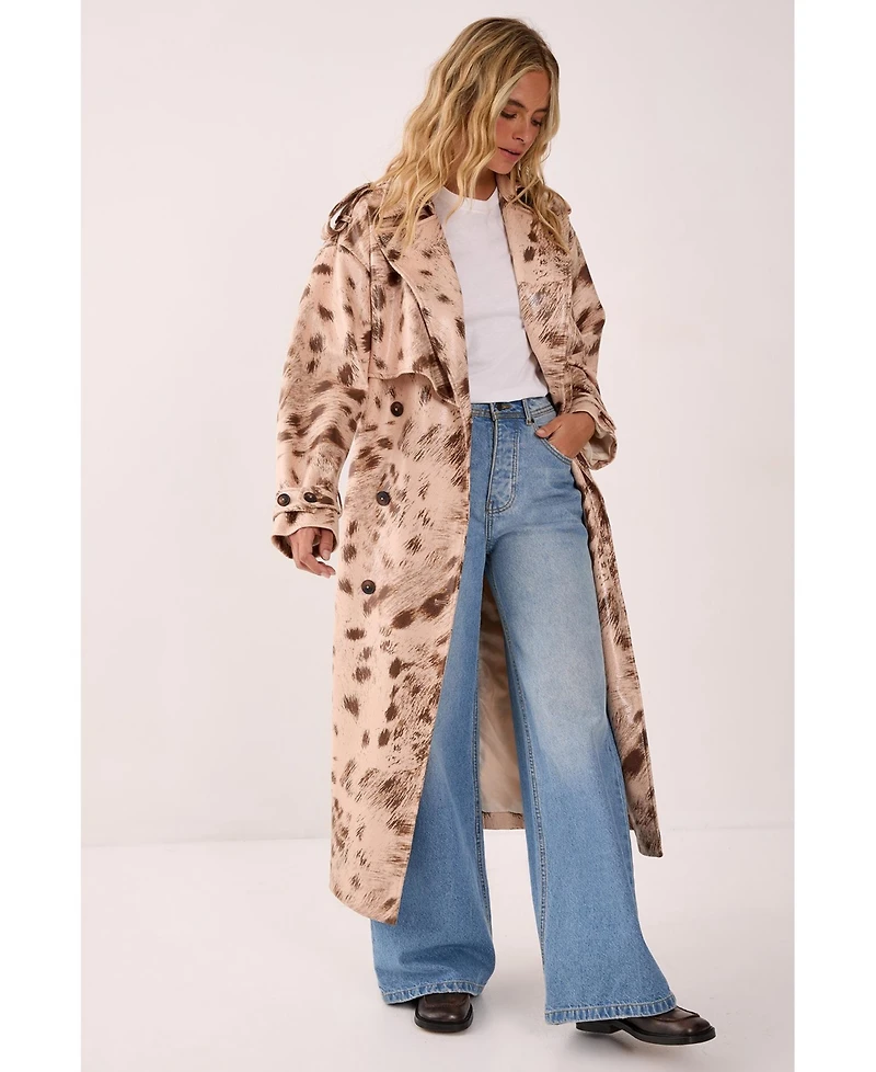 Nasty Gal Women's Cow Print Faux Leather Trench Coat