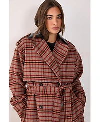 Nasty Gal Women's Check Vinyl Collar Trench Coat