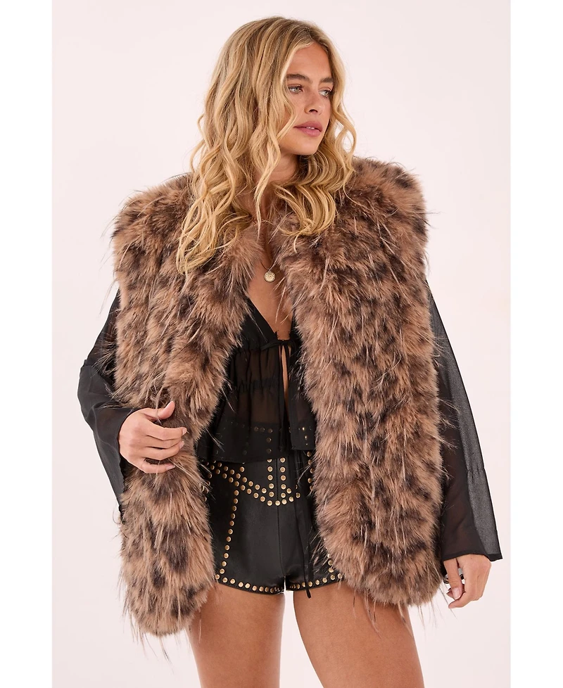 Nasty Gal Women's Leopard Print Faux Fur Gilet