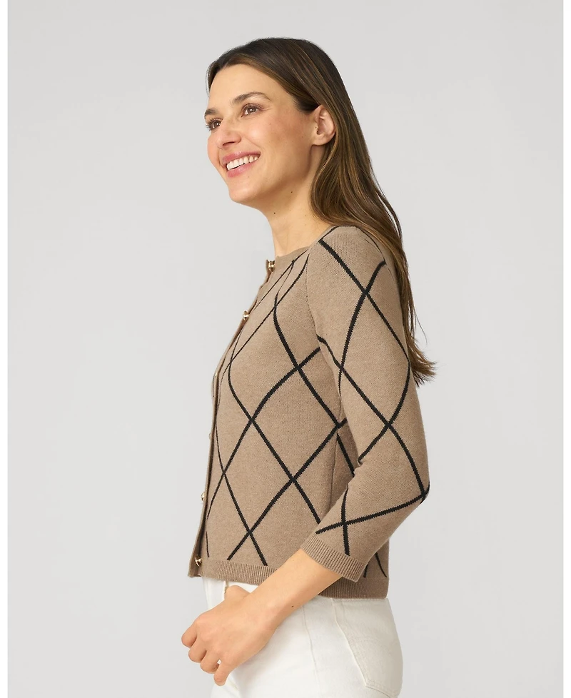 Cable & Gauge Women's Argyle Crewneck Cardigan