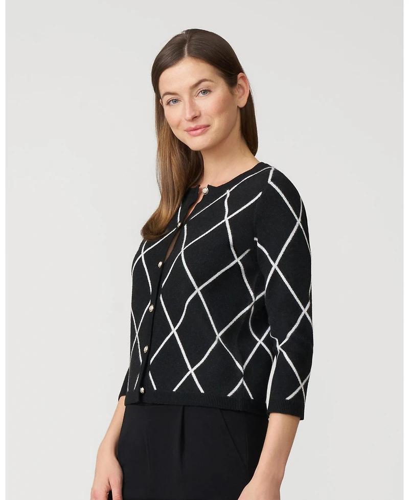 Cable & Gauge Women's Argyle Crewneck Cardigan