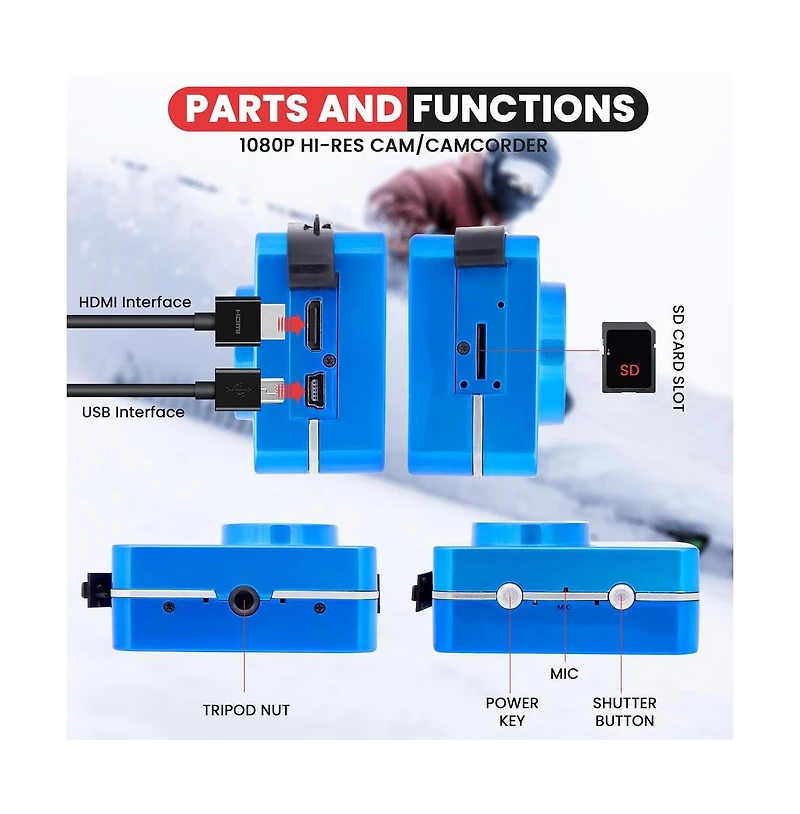 Sound Around Gear Pro Sports Action Camera 1080P Mini Camcorder 12MP 2.4" Touch Screen Waterproof Case with Wireless Remote Control