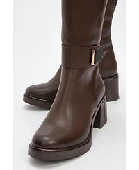 Prologue Shoes Moreni Stretch Buckle Block Heel Knee High Boot (Women)