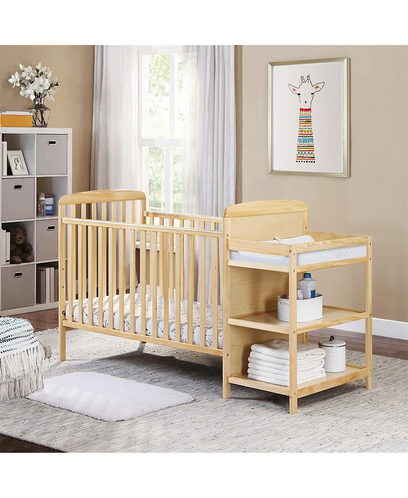 Forest'nSky Natural Wood Crib and Changer Combo with Storage Drawers and Changing Table Top