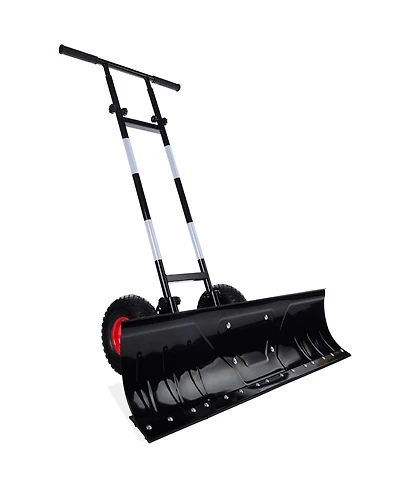 Best Choice Products 36in Hand Snow Pusher w/ 2 Wheels, Adjustable Handle, Blade Angle, Reflective Tape