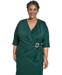 Eliza J Plus V-Neck Scuba Midi Dress
