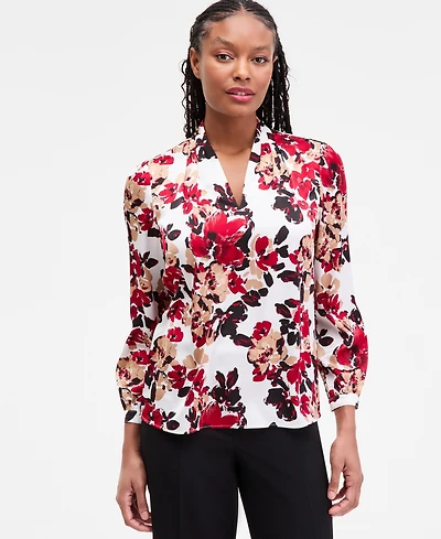 Kasper Women's Printed Pleated-Shoulder Blouse