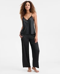 I.n.c. International Concepts Women's Stretch Satin Lace-Trim Top & Pajama Pants Set, Created for Macy's