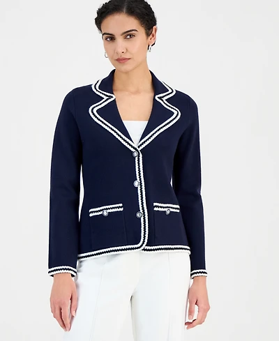 T Tahari Women's Three-Button Colorblocked-Trim Jacket