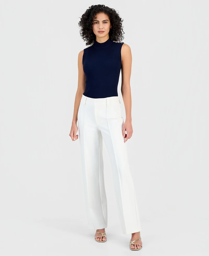 T Tahari Women's High-Rise Wide-Leg Ankle Pants