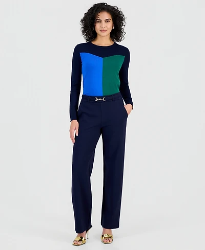 T Tahari Women's Buckle-Belt Wide-Leg Ankle Pants