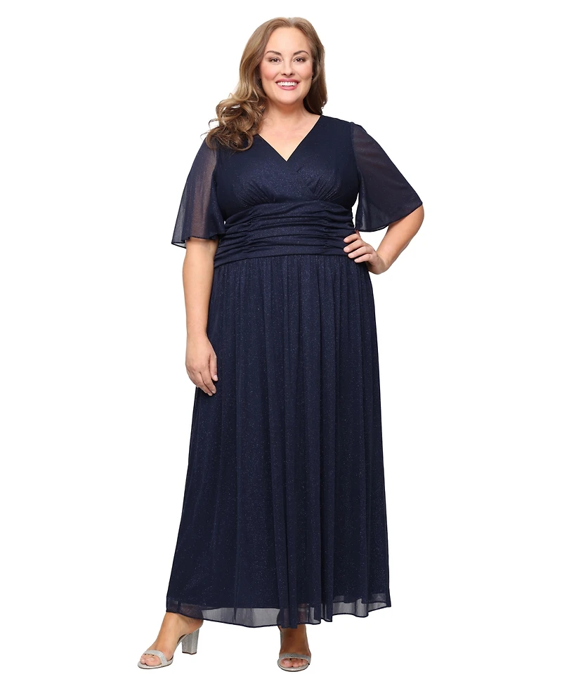 Sl Fashions Plus Long -Neck A-Line Dress