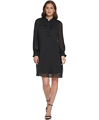 Dkny Women's Chiffon Pleated Tie Collar Shift Dress