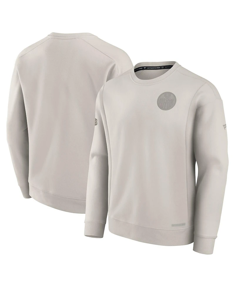 Fanatics Men's Cream Edmonton Oilers Authentic Pro Road Fleece Pullover Sweatshirt