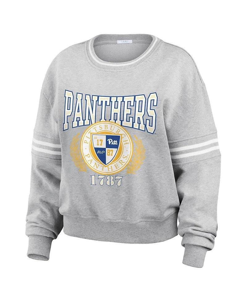 Wear by Erin Andrews Women's Heather Gray Pitt Panthers Classic Stripe Pullover Sweater