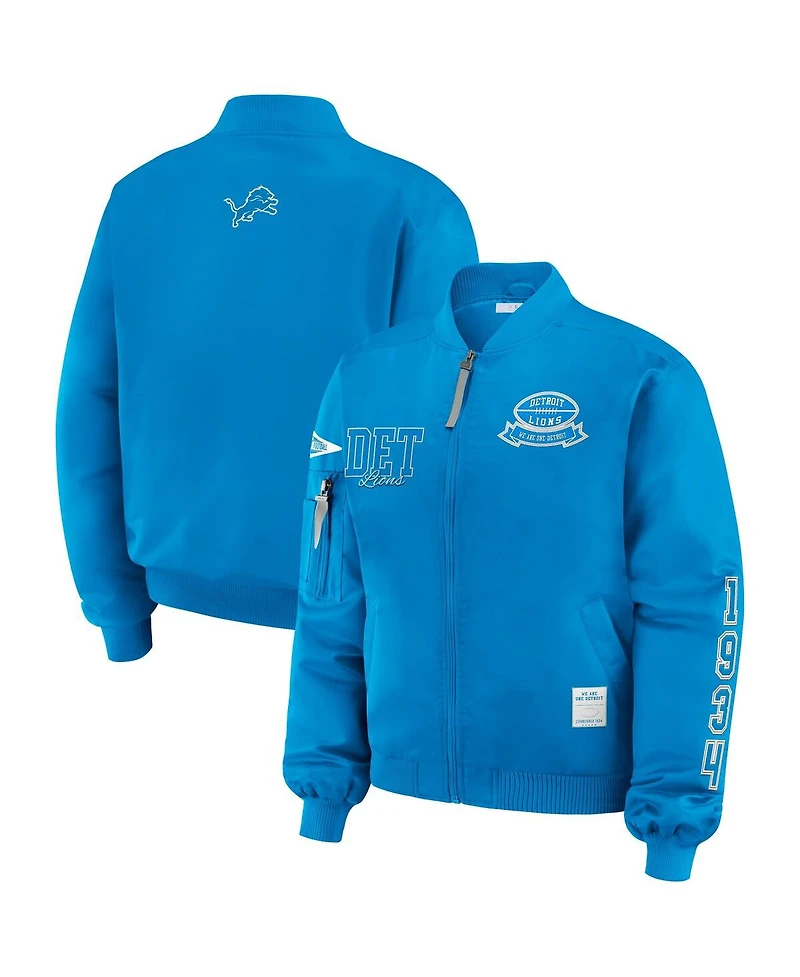 Wear by Erin Andrews Women's Blue Detroit Lions Patch Full-Zip Bomber Jacket
