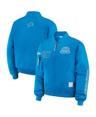 Wear by Erin Andrews Women's Blue Detroit Lions Patch Full-Zip Bomber Jacket