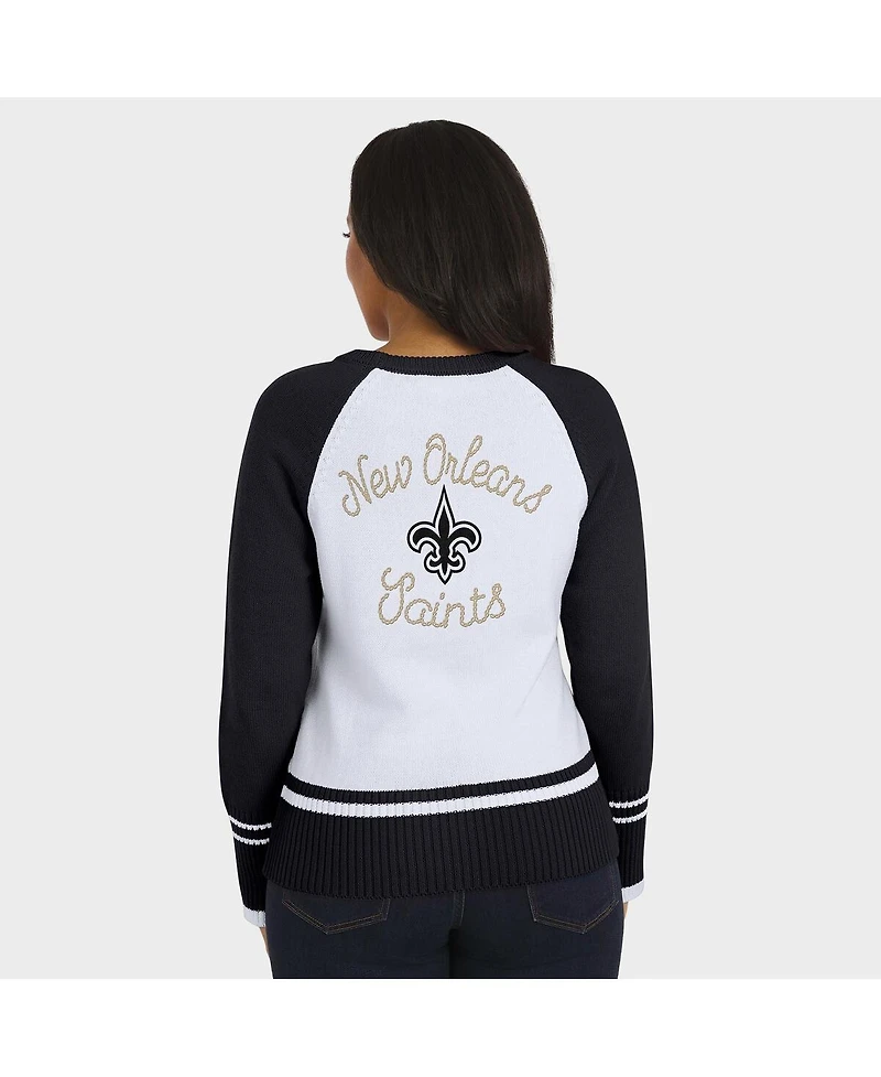 Wear by Erin Andrews Women's White/Black New Orleans Saints Color Block Raglan Sweater