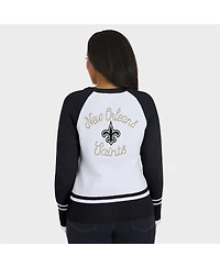 Wear by Erin Andrews Women's White/Black New Orleans Saints Color Block Raglan Sweater