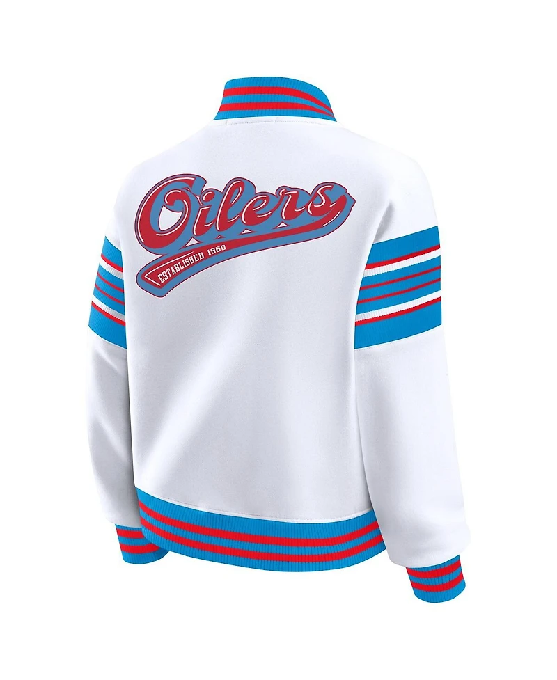 Wear by Erin Andrews Women's White Tennessee Titans Full-Snap Fleece Sweatshirt Jacket