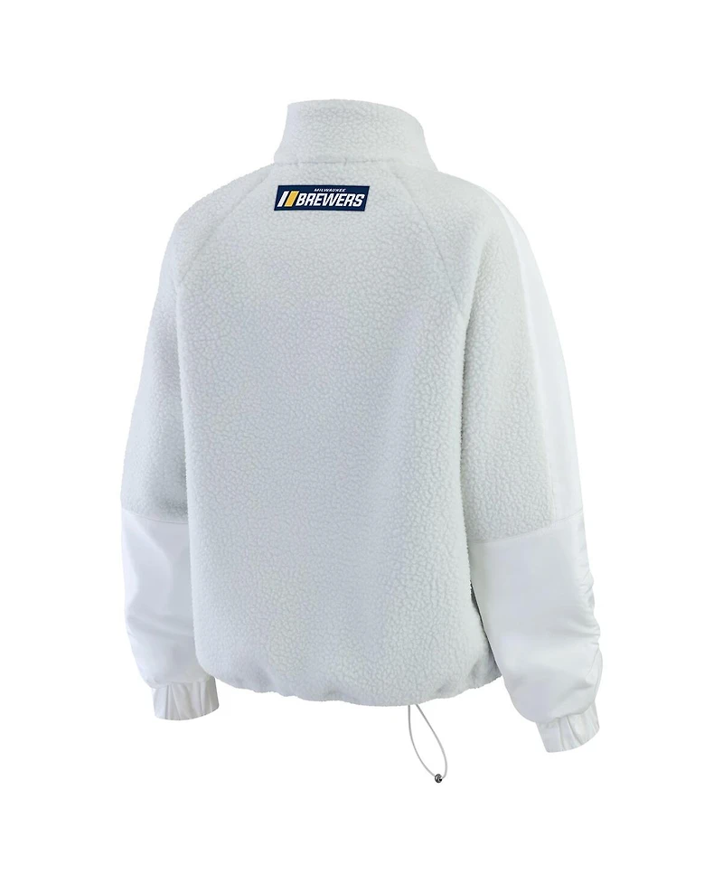 Wear by Erin Andrews Women's Gray Milwaukee Brewers Polar Fleece Quarter-Zip Jacket