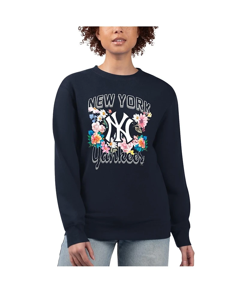 G-iii 4Her by Carl Banks Women's Navy New York Yankees Flowers Graphic Pullover Sweatshirt