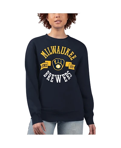 G-iii 4Her by Carl Banks Women's Navy Milwaukee Brewers Team Logo Fleece Pullover Sweatshirt