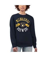 G-iii 4Her by Carl Banks Women's Navy Milwaukee Brewers Team Logo Fleece Pullover Sweatshirt