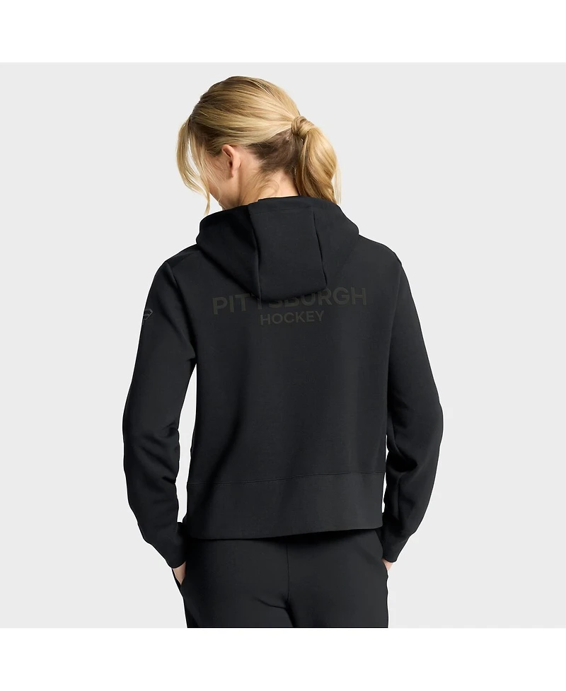 Fanatics Women's Black Pittsburgh Penguins Authentic Pro Road Tri-Blend Quarter-Zip Hoodie