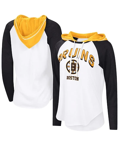 G-iii 4Her by Carl Banks Women's White Boston Bruins Vip Raglan Long Sleeve Hoodie T-Shirt