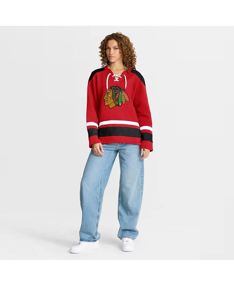 Fanatics Women's Athletic Red Chicago Blackhawks Icing Long Sleeve Lace Up Sweatshirt