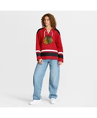 Fanatics Women's Athletic Red Chicago Blackhawks Icing Long Sleeve Lace Up Sweatshirt