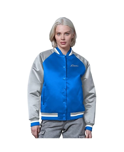 Starter Women's Blue/Silver Detroit Lions Satin Full-Snap Vintage Varsity Jacket