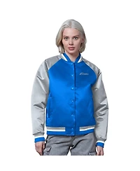 Starter Women's Blue/Silver Detroit Lions Satin Full-Snap Vintage Varsity Jacket