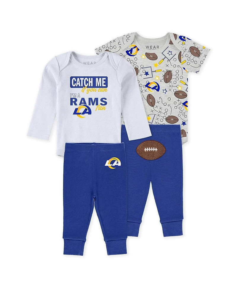 Wear by Erin Andrews Baby Boys and Girls Newborn 3-Piece Los Angeles Rams Turn Me Around Bodysuits Pant Set