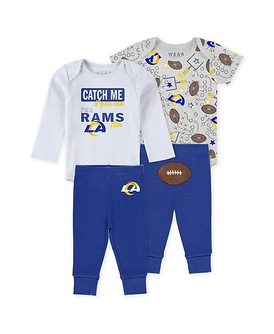 Wear by Erin Andrews Baby Boys and Girls Newborn 3-Piece Los Angeles Rams Turn Me Around Bodysuits Pant Set