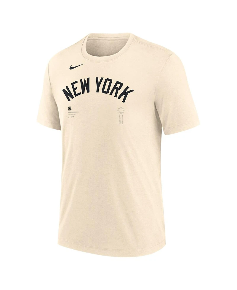 Nike Men's Natural New York Yankees Wordmark Tri-Blend T-Shirt