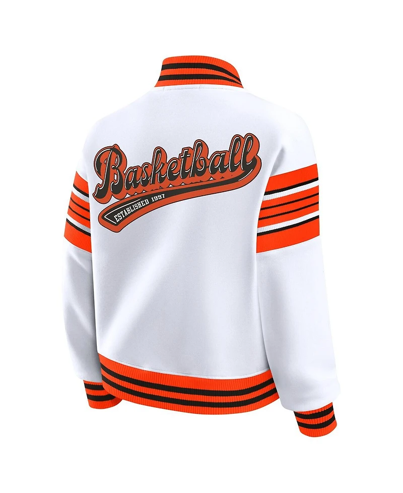 Wear by Erin Andrews Women's White/Orange Wnba Full-Snap Fleece Sweatshirt Jacket