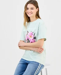 Rebellious One Juniors' Cotton La Flower Market Boyfriend Tee