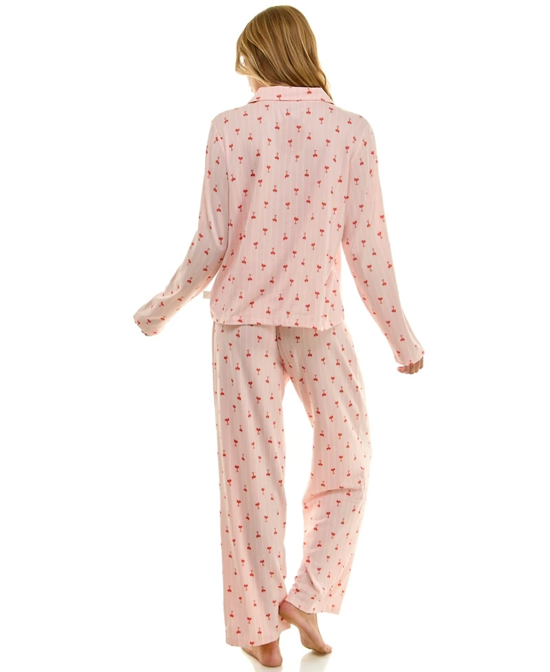 Sincerely Jules Women's Long Sleeve Top and Bottom 2-Piece Notch Collar Set