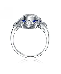 Sterling Silver Baguette and Round Cubic Zirconia Modern Ring