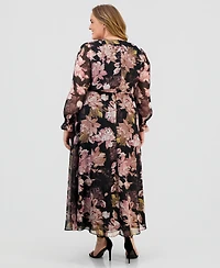 Anne Klein Plus V-Neck Belted Long-Sleeve Maxi Dress