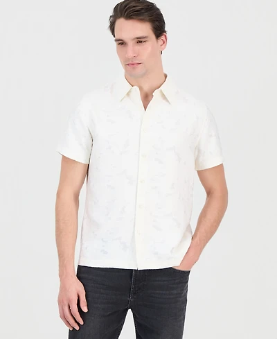 Guess Men's Alden Clip Jacquard Short-Sleeve Woven Button-Front Shirt