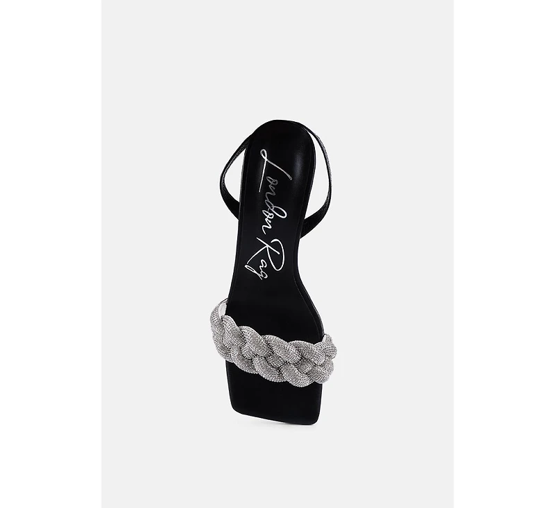 High Social Diamante Braided Strap Sandals
