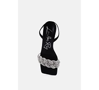 High Social Diamante Braided Strap Sandals