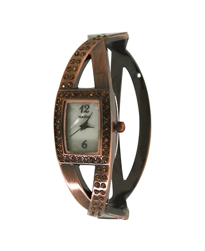 Olivia Pratt Bronze Rhinestones And Pearl Tone Bangle Watch