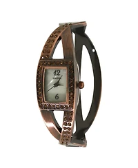 Olivia Pratt Bronze Rhinestones And Pearl Tone Bangle Watch